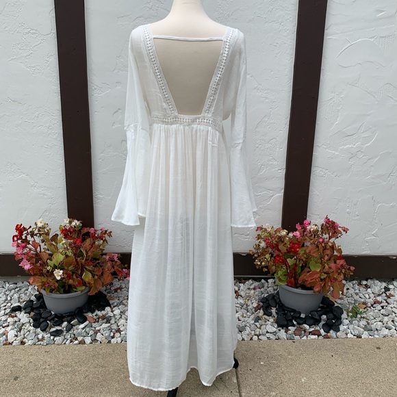 New Boho Flowy Mesh Lace Tie Maxi Kimono Dress Duster Jacket Robe Swim Cover Up - Picture 16 of 16